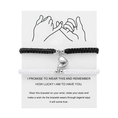Handmade Heart Magnet Bracelet for Women Men Fashion Adjustable Braided Couple Bracelet Lovers Bestie Friendship Jewelry Sets