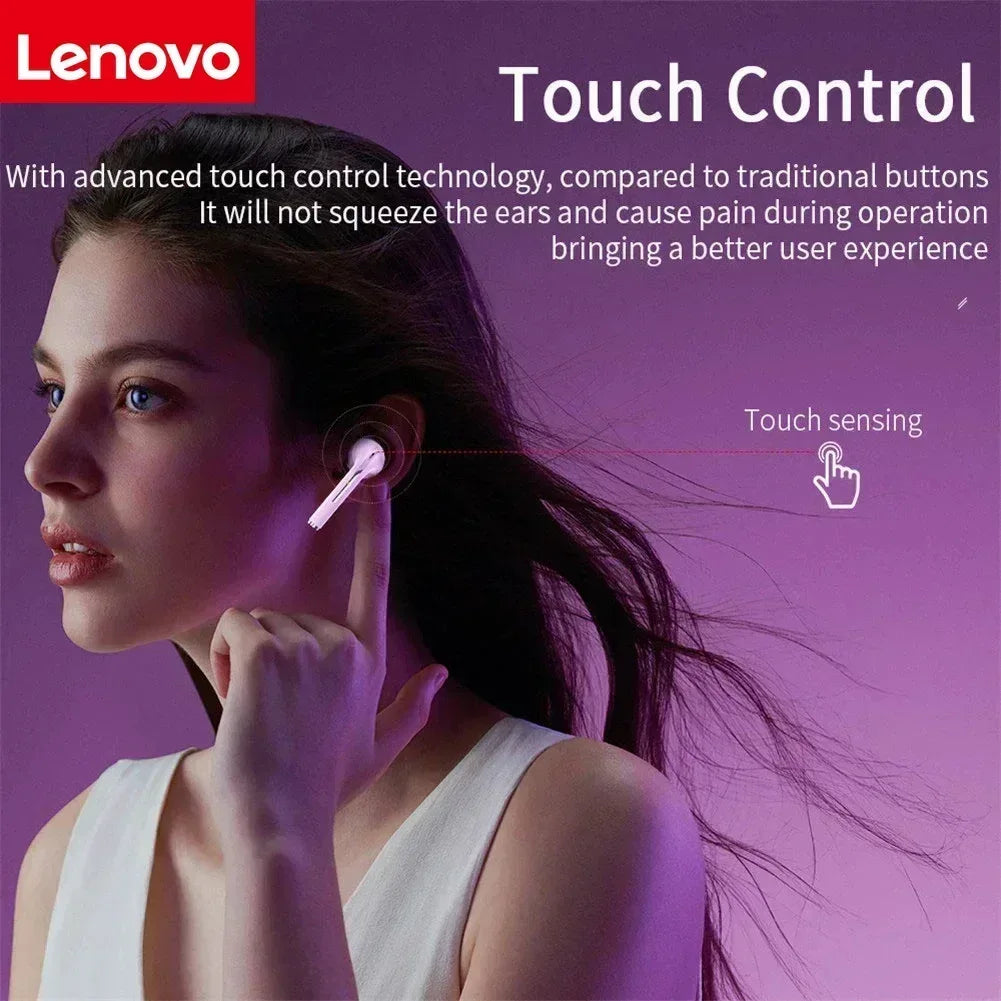 Lenovo Wireless Earphones, HiFi in-Ear Stereo with Microphone, Waterproof, Bluetooth, Touch Control, Noise Cancellation