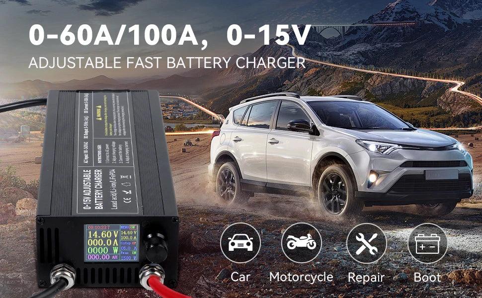 Portable 12V100A Lifepo4 Battery Charger 40A 50A Lithium Battery Charger 60A 85A with Adjustable Voltage and Current Anderson