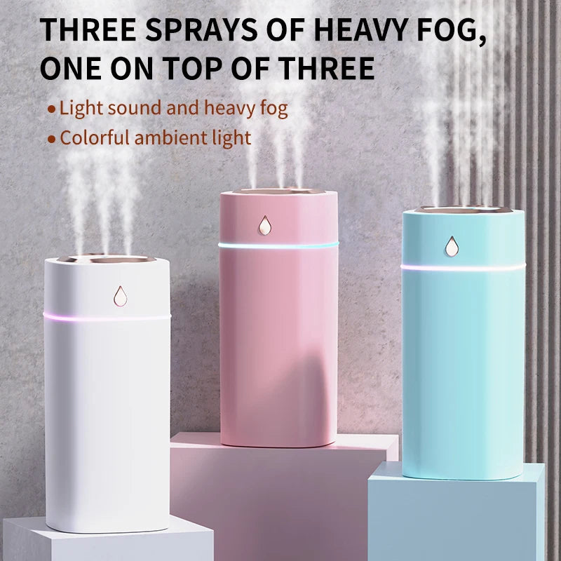 Triple-Nozzle 600mL Waterdrop Mist Humidifier: Fast & Gentle Moisture for Your Space