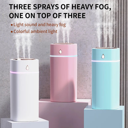 Triple-Nozzle 600mL Waterdrop Mist Humidifier: Fast & Gentle Moisture for Your Space