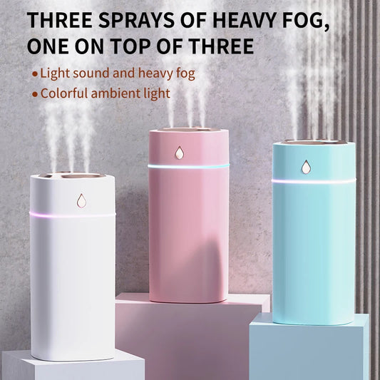 Triple-Nozzle 600mL Waterdrop Mist Humidifier: Fast & Gentle Moisture for Your Space