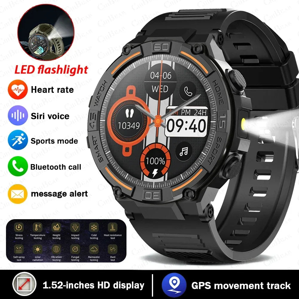 2025 New Sport Smart Watch Men 360*360 HD Screen Flashlight Health Monitoring IP68 Waterproof Heart Rate BT Call Smartwatch Man