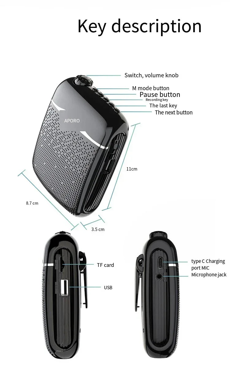 20W 2.4G Wireless / Wired Voice Amplifier Microphone Bluetooth 5.0 SpeakerTeacher School Tour Guide Portable FM Radio Megaphone