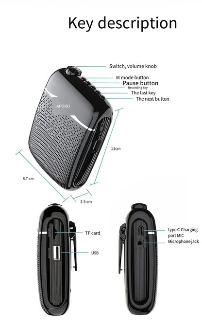 20W 2.4G Wireless / Wired Voice Amplifier Microphone Bluetooth 5.0 SpeakerTeacher School Tour Guide Portable FM Radio Megaphone
