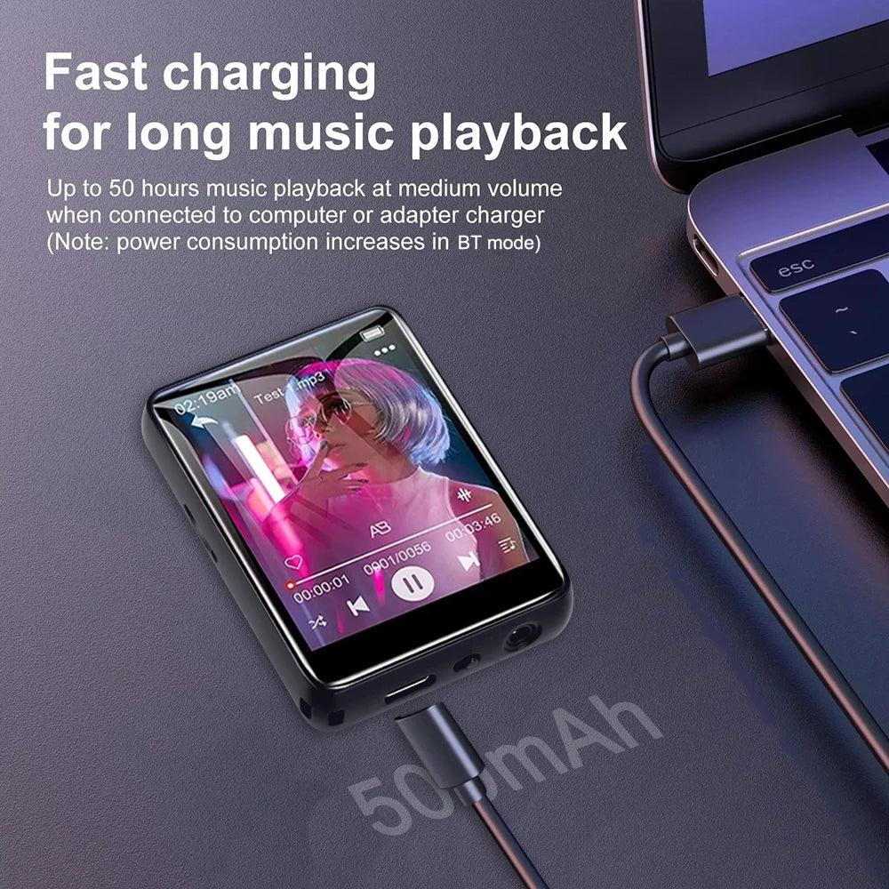 8-128GB MP3 Music Player Full Screen Touch MP4 Bluetooth Built-in Speaker Portable HiFi Music Player Video Playback recording