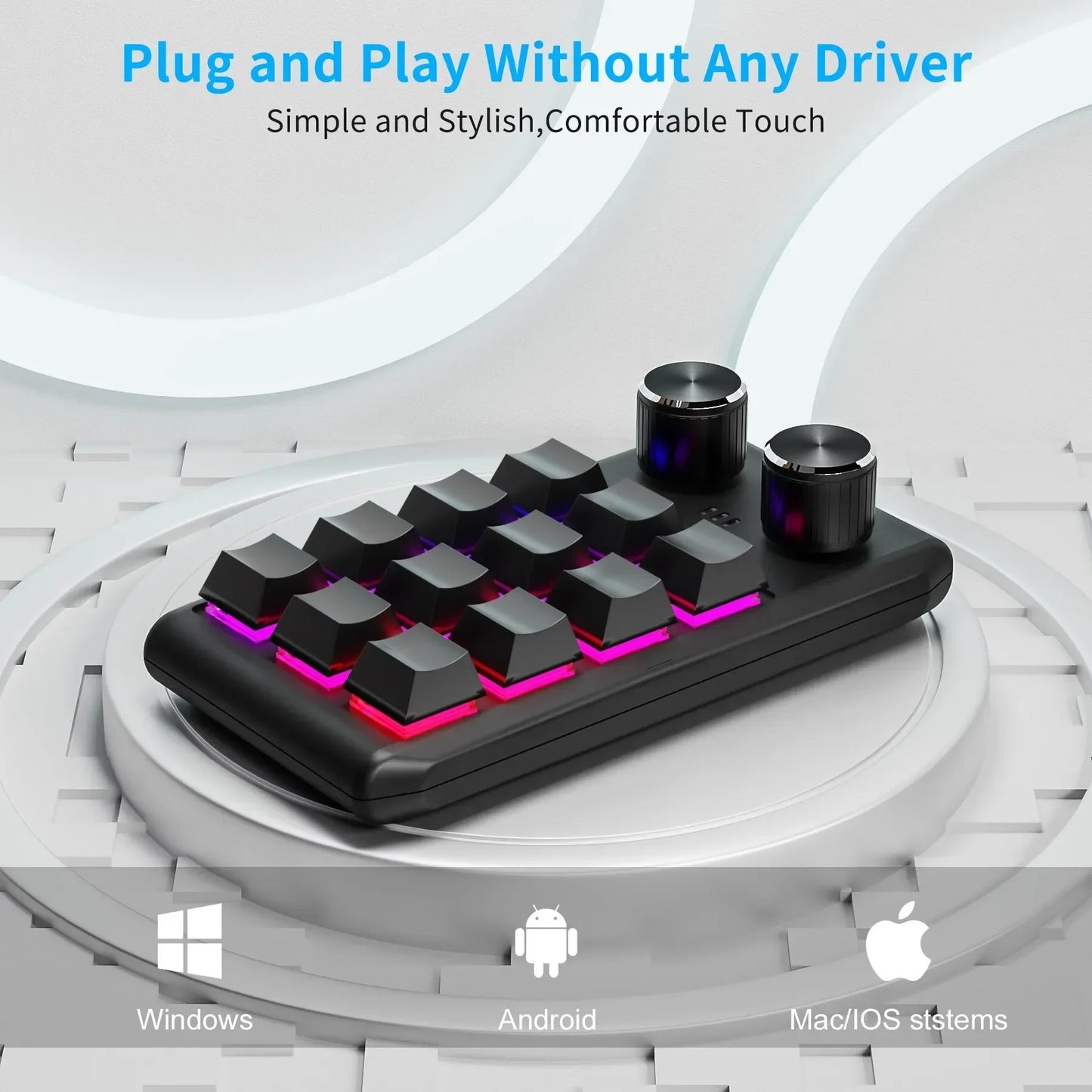 12 Key 2 Knob Mini Macro Custom Keyboard Bluetooth/3 Modes Programming Mechanical Keyboard Gaming Drawing Switch Hot-swap Keypad