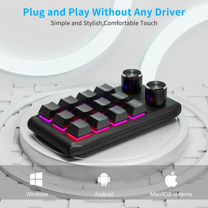 12 Key 2 Knob Mini Macro Custom Keyboard Bluetooth/3 Modes Programming Mechanical Keyboard Gaming Drawing Switch Hot-swap Keypad