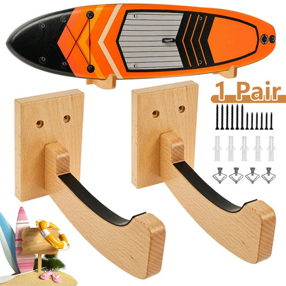 Wooden Surfboard Wall Mount Rack Surfboard Hanger with Installation Accessories Multi-role Skiing Boards Skateboard Storage Rack