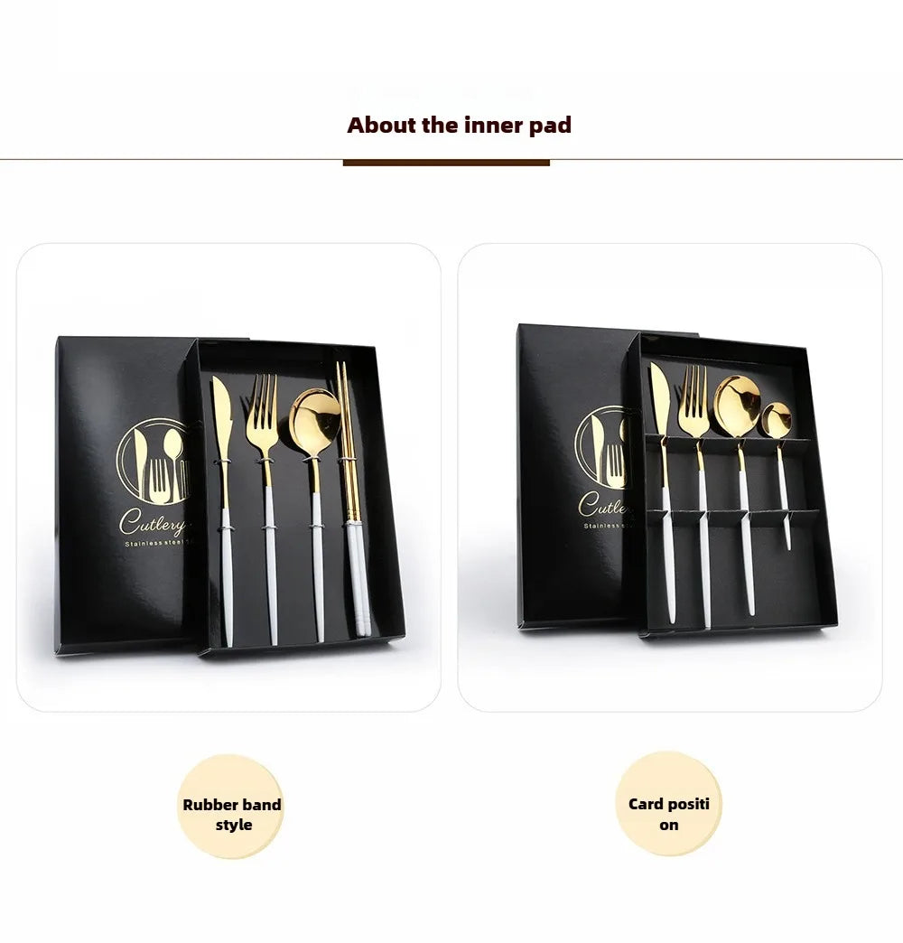 2PC/4PC Cutlery Set Stainless Steel Glossy Titanium Black Gold Cutlery Knife Fork Spoon Tea Spoon Set Kitchen Accessories