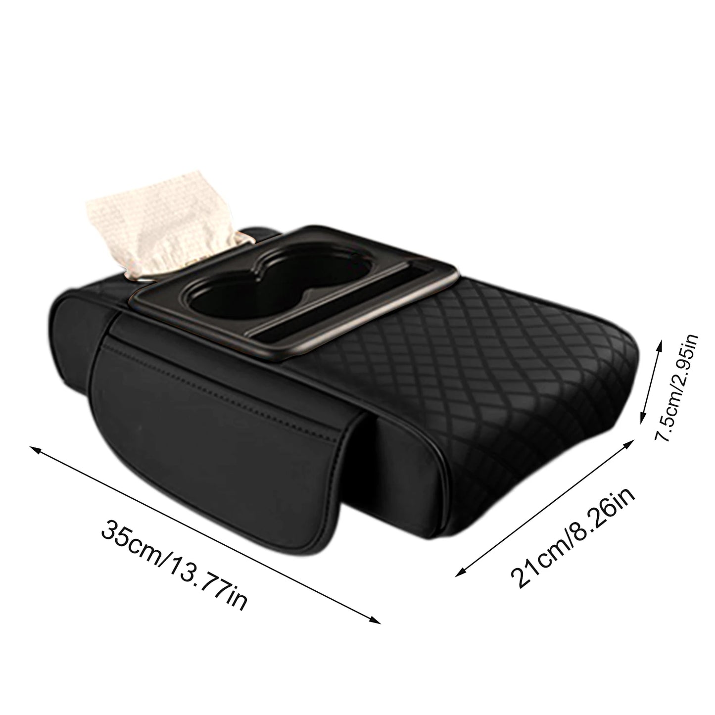 Car Armrest Box Heightening Cushion With Cup Holder Tissue Box Side Storage Pocket For Auto Interior Arm Rest Cover Height Pad