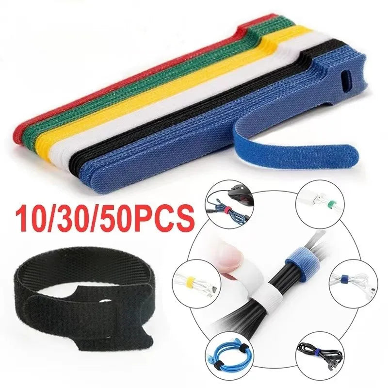 50/30/10PCS Cable Organizer Winder Ties Wire Management Holder Reusable Clip Protector Nylon Strap Mouse Earphones Hoop Tape