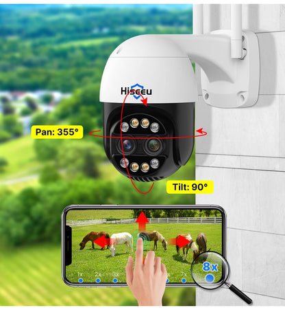 Hiseeu 4K 8MP Dual Lens PTZ Wifi IP Camera 8X Zoom Outdoor HD Full Color Night Vision Human Detection Video Surveillance Cameras
