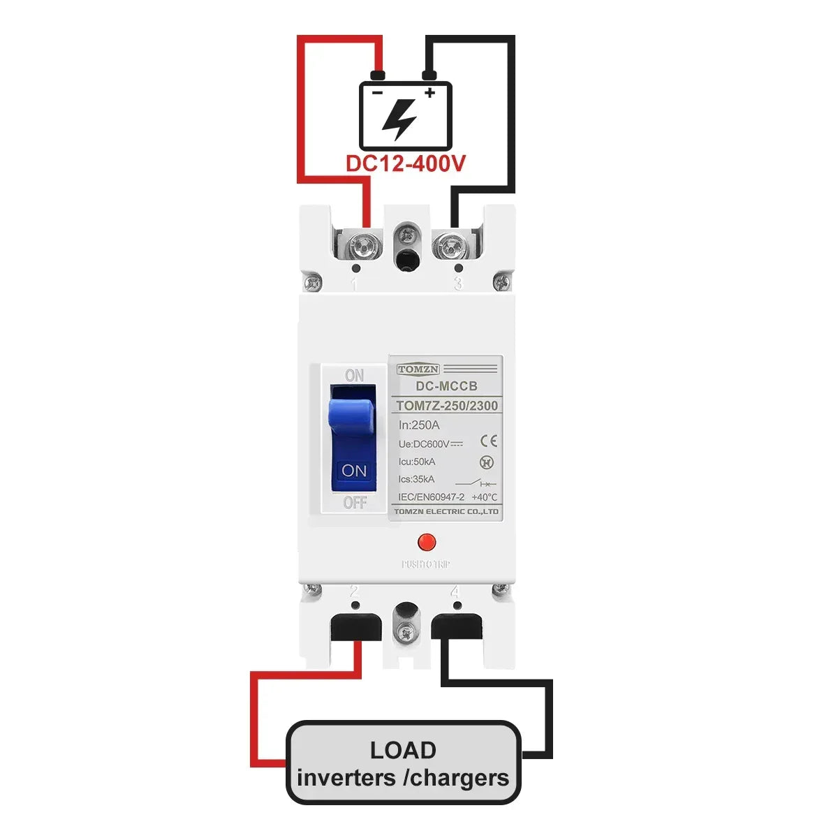 TOMZN 2P DC MCCB 600V Solar Molded Case Circuit Breaker Overload Protection Switch Protector for Solar Photovoltaic PV