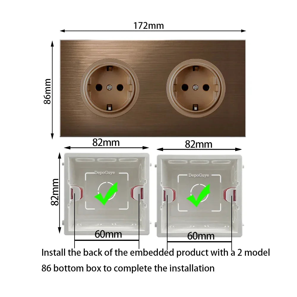 High quality coffee color universal Retro Eu FR 220V wall light switch,Reset button switch electrical socket with LED indicator