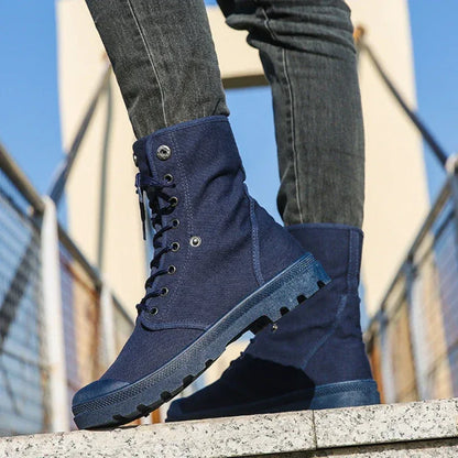 2024 Men's Fashion Canvas Shoes Spring and Autumn Outdoor Shoes Thick-soled High-top Shoes Cuff Shoes Fashion Sports Shoes