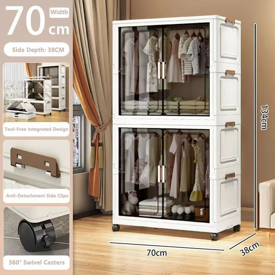 Multi-Functional Folding Storage Cabinet with Doors for Home Office Kitchen Bathroom Organizer White Black Gray