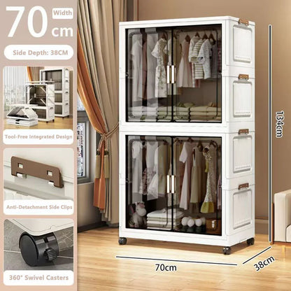 Multi-Functional Folding Storage Cabinet with Doors for Home Office Kitchen Bathroom Organizer White Black Gray