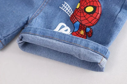 2025 Summer Baby Boys Spiderman Short Sleeve T-shirt+Jeans Sets Clothes Kids Fashion Clothing Outfits Children Sports Suits