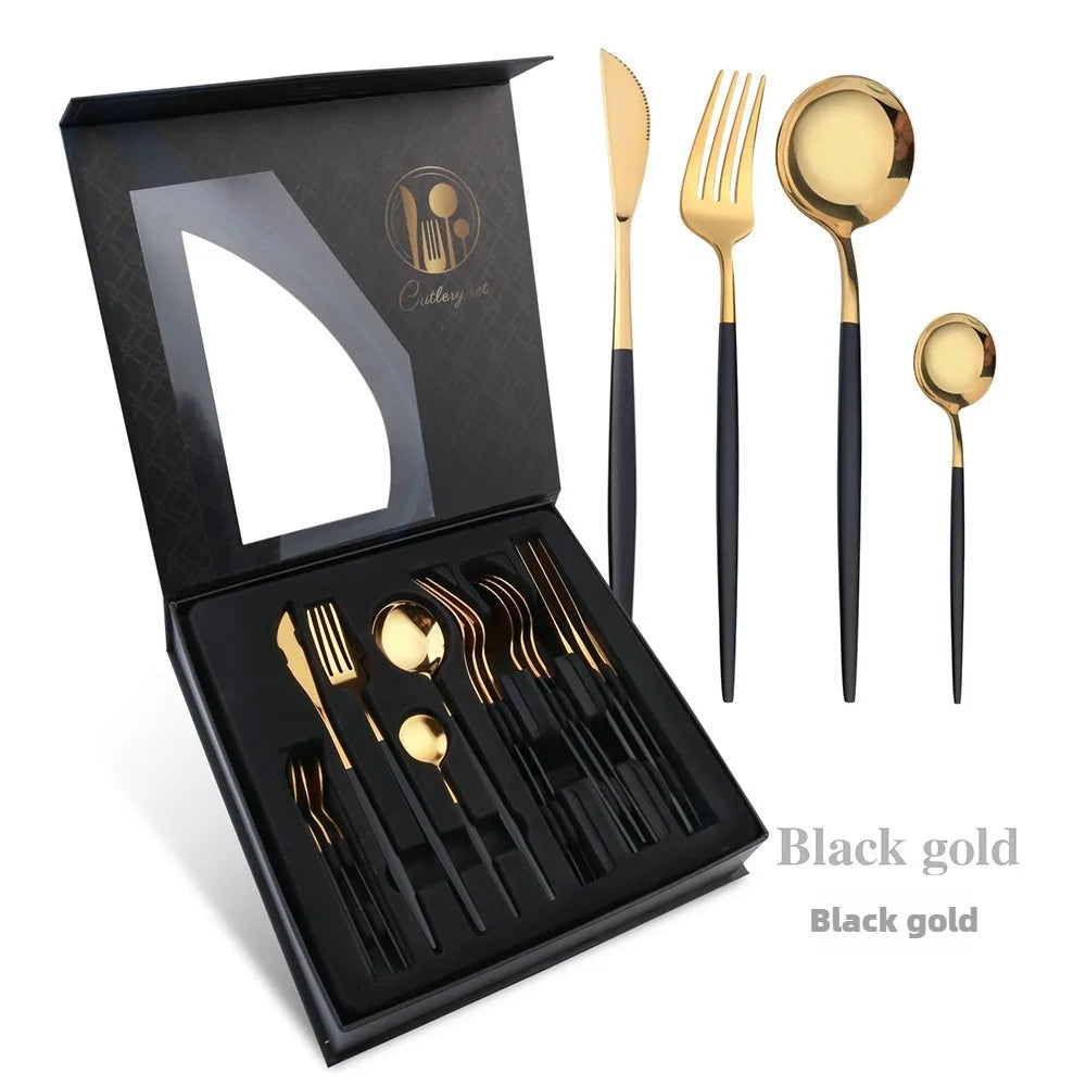 2PC/4PC Cutlery Set Stainless Steel Glossy Titanium Black Gold Cutlery Knife Fork Spoon Tea Spoon Set Kitchen Accessories