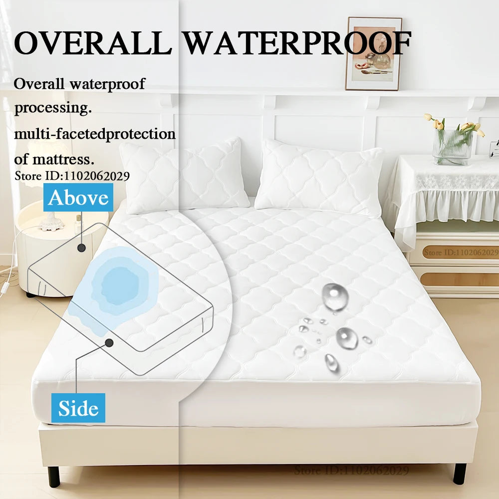 Waterproof Throw Mattress Cover Bed Fitted Sheet Mattress Bedspread Protector Pads Single/Double/King/Queen Full Size Gray/White