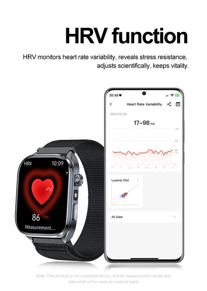 New Uric Acid Blood Lipids AI-GPT ECG Smartwatch Micro Physical Examination Body Analysis Men BT Call LED Flashlight Smartwatch