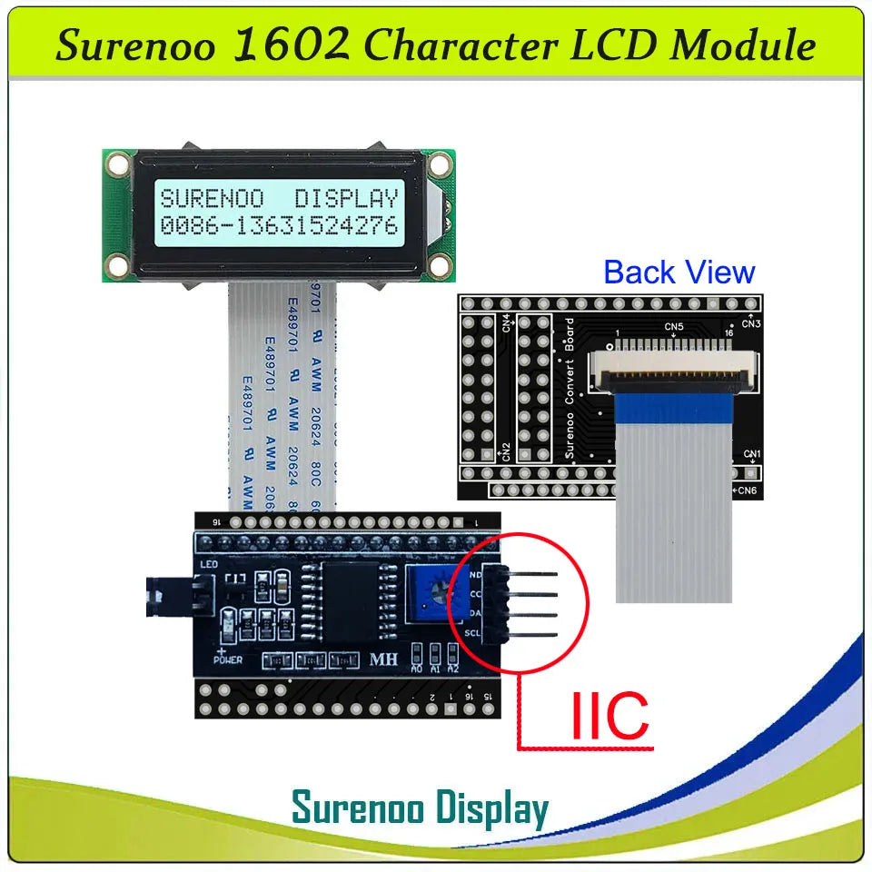 Surenoo 162 16X2 1602 Smaller Character LCD Module Display Screen LCM STN Yellow Green Blue Negative White Yellow LED Backlight