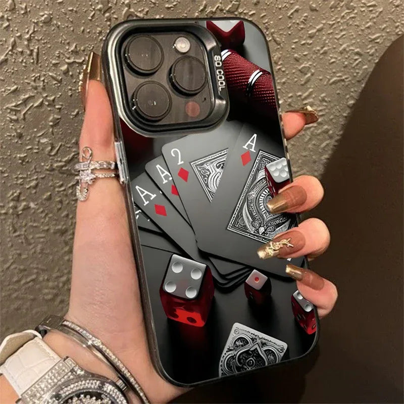 Poker For iphon 16 15 Plus X XR XS Max 11 12 13 Pro 16 Pro Max X XR XS Shockproof Ultra-Thin Hard Cover Protective Phone Case