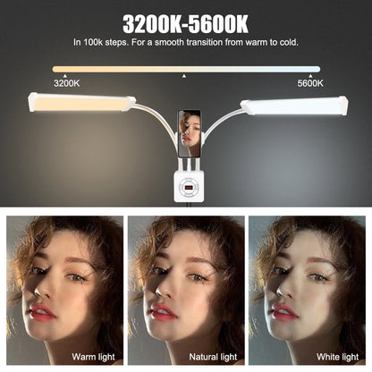 HDSNH LED Video Light 40W Double Arms Beauty Light with Phone Holders Adjustable Tripod Dimmable 3200-5600K for Makeup Manicure