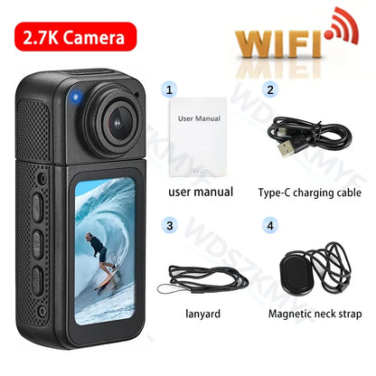 2.7K 180° Rotatable Wifi Outdoor Sports Camera 1.4Inch Screen Thumb Action Cam Motorcycle Road Sport Magnetic Attraction Bracket