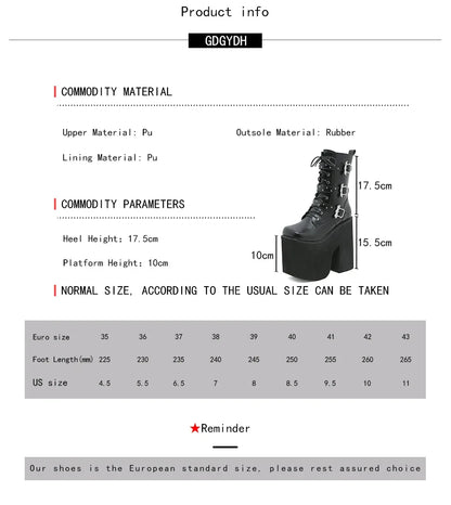Gdgydh Lace up Chunky Heel Mid Calf Booties for Women Block High Heel Platform Combat Boots Gothic Metal Bat Gothic Shoes