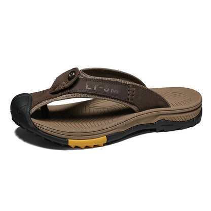 Genuine Cow Leather Shoes Men Sandals Mens Flip Flops Men's Casual Shoes Classic Massage Beach Slippers Anti-slip Summer 2025
