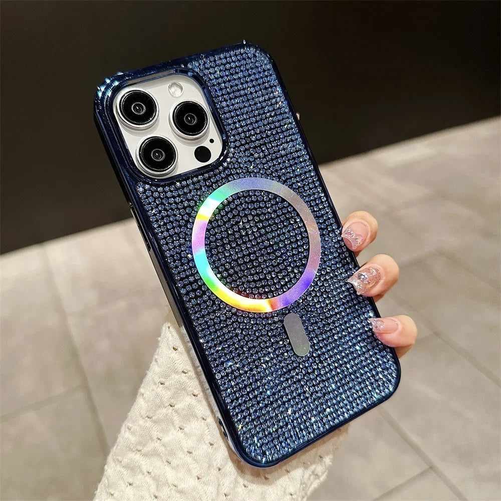Luxury Diamond For Magsafe Case for iPhone 15 16 17 Pro Max Plus Bling Shinny Magnetic Cover for iPhone 11 12 13 14 Pro Max