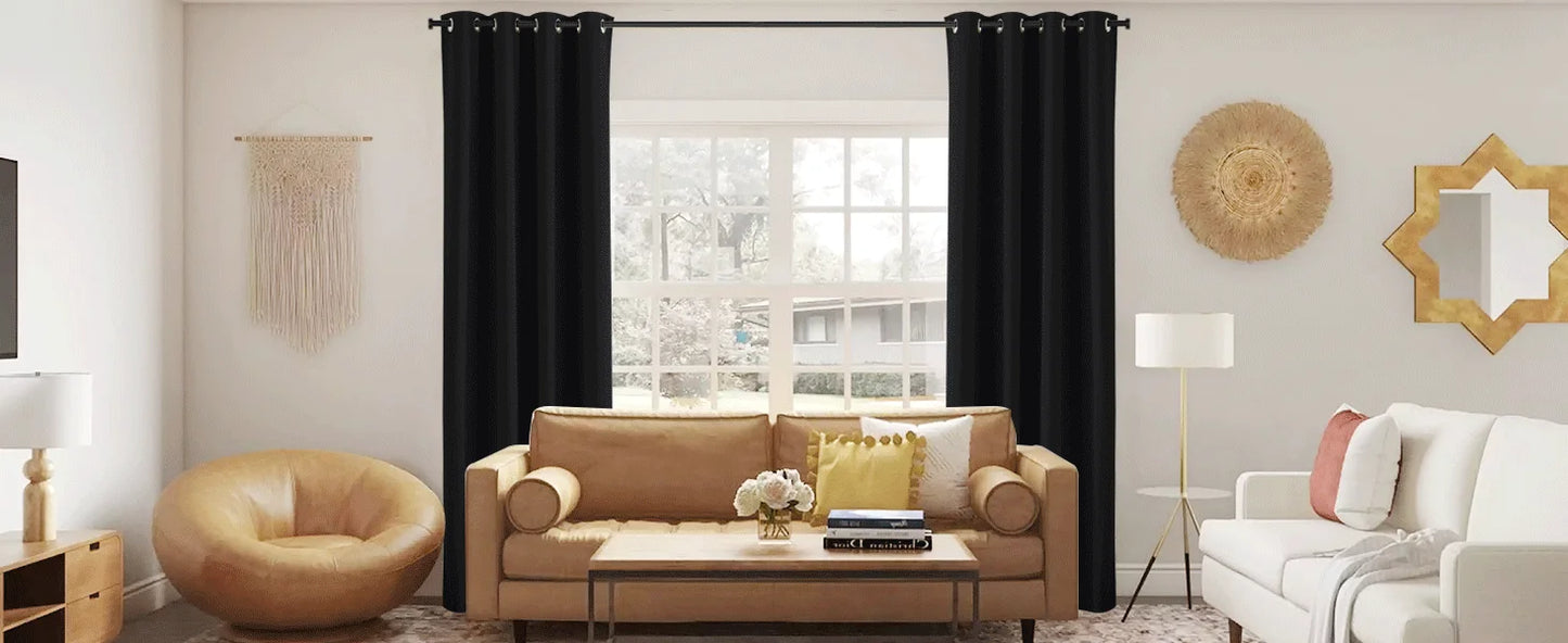 Blackout Thermal Curtains for Bedroom Drop Eyelet Curtains for Living Room Weave Textured Light Blocking Window Curtain Drapes