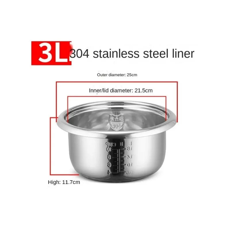 High Quality 3L 304 stainless steel rice cooker inner container Non stick Cooking Pot Replacement Accessories Rice Cooker liner