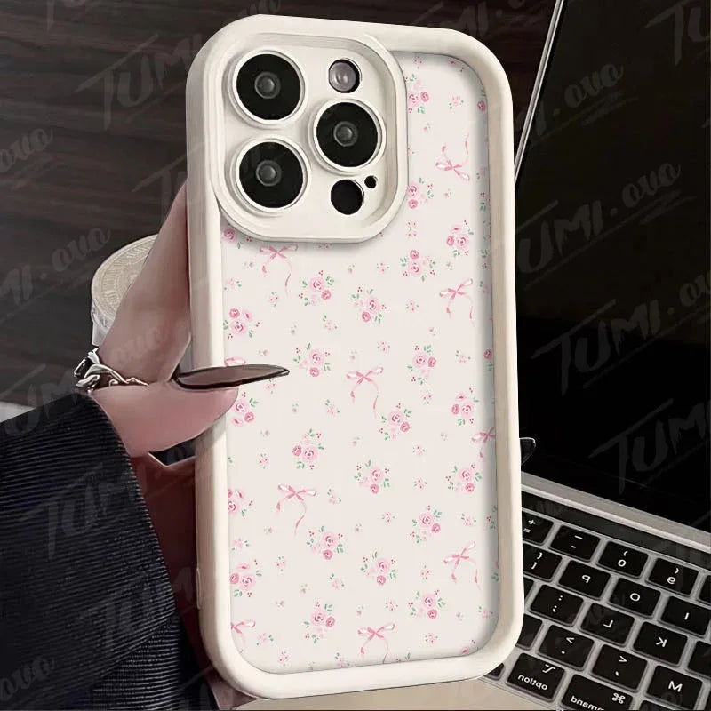Rose Flower Bowknot Silicone Phone Case for Xiaomi Redmi Note 13 12 11 Pro Plus 12S 11S 10S 10 9 9S 8 12C 13C Matte Back Cover