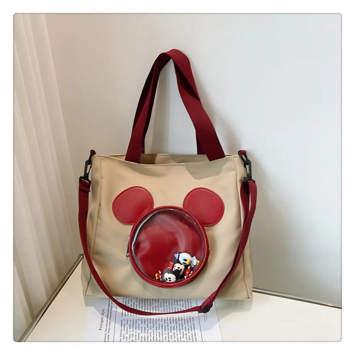Cute Cartoon Mickey Portable Tote Fashion Canvas Outside To Carry Shopping Bags Tide Shoulder Diagonal Bag