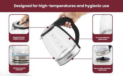 1.8L Electric Glass Kettle Cordless Digital Temperature Control Water Boiler with Automatic Shut-off for Home Car RV Use