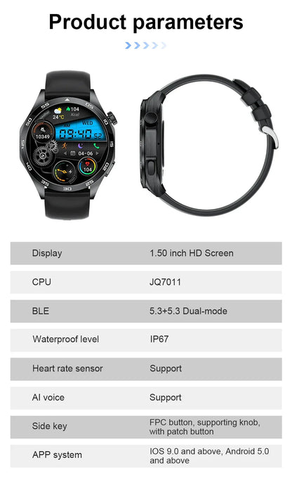 2025 Smart Watch Men Watch 4 Pro+ 1.50 Inch HD Screen Bluetooth Call ECG Heart Rate Health Monitoring Smartwatch For Android IOS