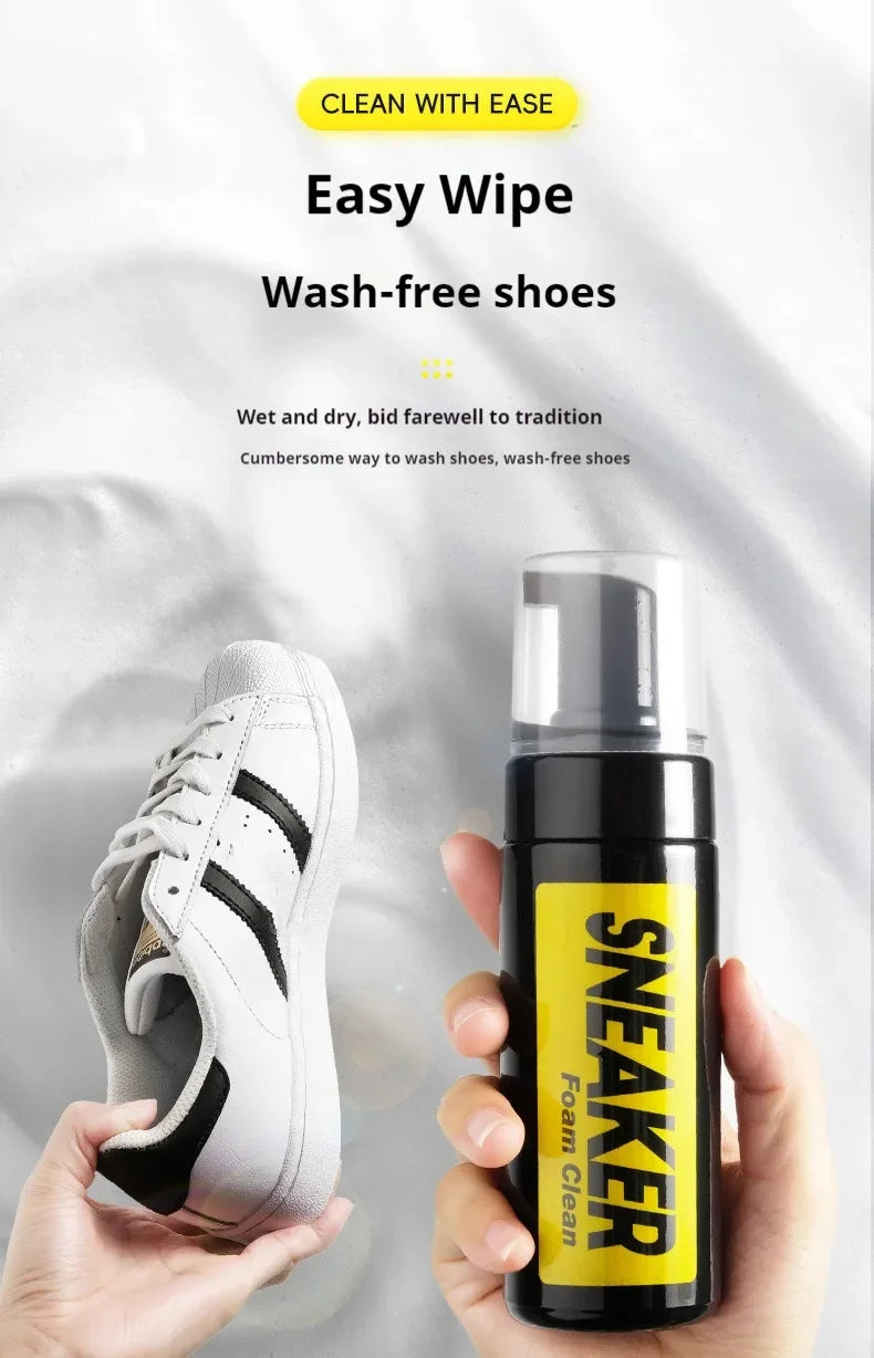 1 set Shoes Cleaner foam dry cleaning suit 150ML Water-Free Foam Sneakers Cleaner Shoe Brush Shoe Cloth Work on White Shoe,Boot