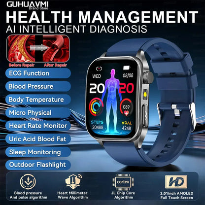 New 650nm Dual probe laser Health Smart Watch ECG+PPG Blood pressure Uric Acid Blood lipids AMOLED Physical therapy Smartwatches