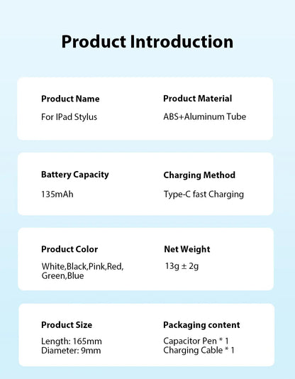 For Apple Pencil Stylus For iPad A16 Air 11 5 4 Pro 11th 13 12.9 M5 M4 M3 M2 Pens 10 9 8 10th 9th Generation Mini 7 6 Touch Pen