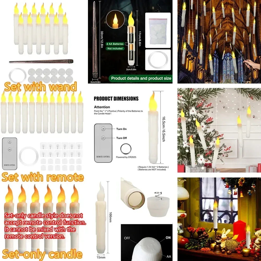 Floating LED Candles with Magic Wand Remote Control Flameless Remote Taper Electronic Candle Christmas Party Decor Candle Lights