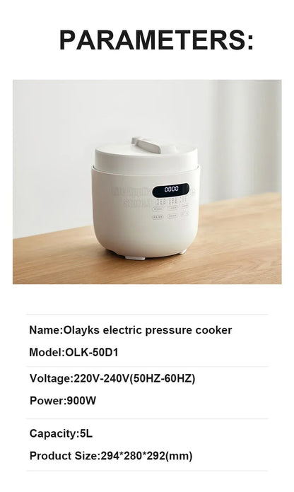 Olayks Electric Pressure Cooker 5L Non-Stick Liner 70KPa Multi Rice Cooker For 5-6 Person Home Appliances OLK-50D1