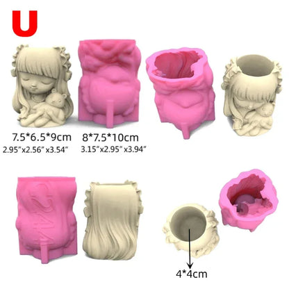 21 Types Nonstick Girls Pen Holder Mold Flower Pot Silicone Mold DIY Crafts Ornament Tool DIY Succulent Planter Mold