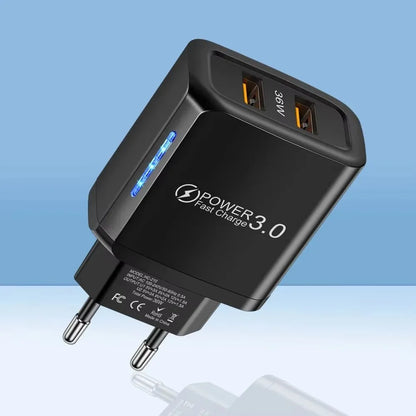 2 USB Charger 36W Fast Charging Double USB Quick Charge 3.0 for Samsung Xiaomi 14 HUAWEI OPPO Oneplus Mobile Phone Wall Adapter