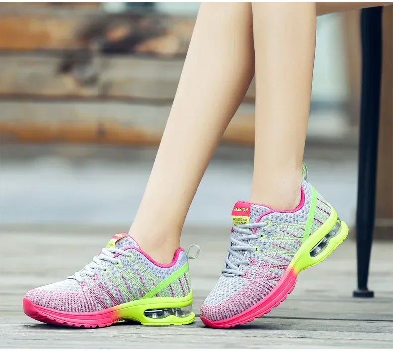 Women's Knitted Running Shoes Colorful Design Breathable Mesh Comfortable Bright Colors Shoes Outdoor Fitness Jogging Walking