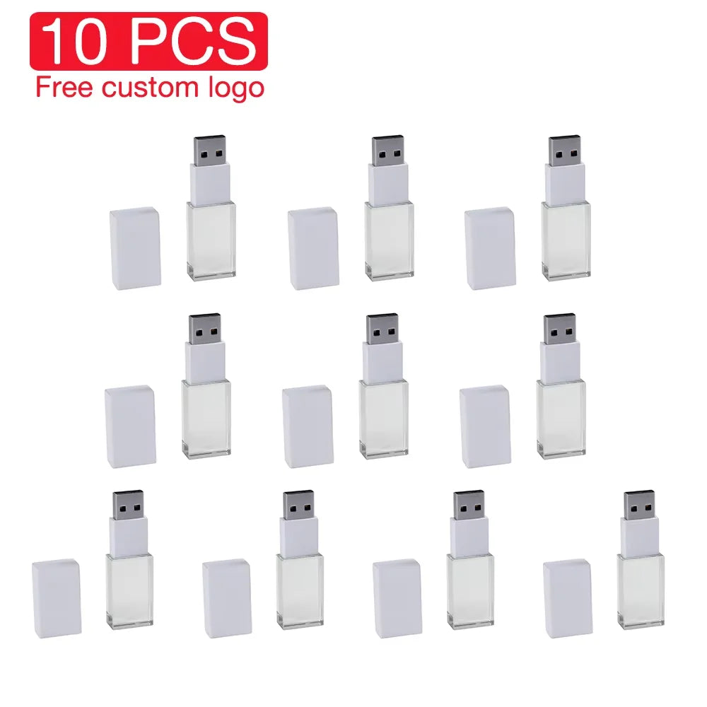 10PCS/LOT Crystal USB 2.0 Wedding Gift Flash Drives Free Custom Logo Pen Drive 100% Real Capacity Stick 128GB 8GB 16GB 32GB 64GB