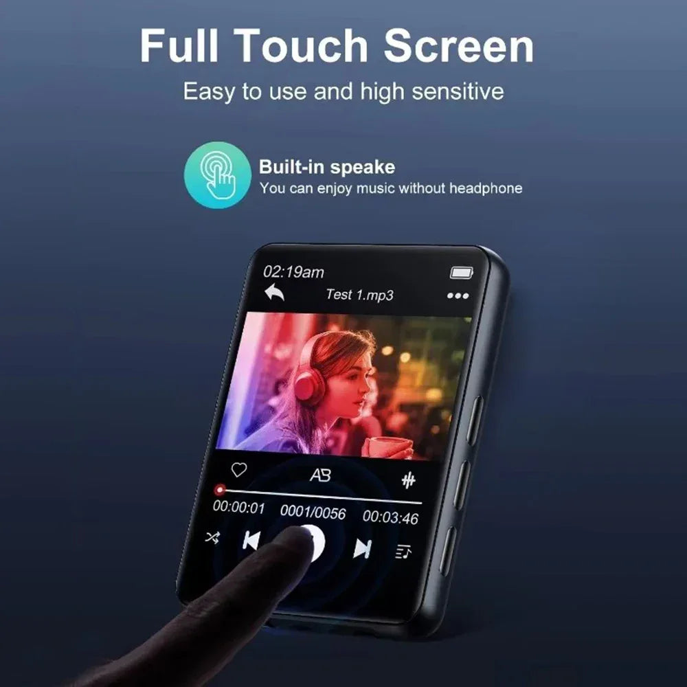 8-128GB MP3 Music Player Full Screen Touch MP4 Bluetooth Built-in Speaker Portable HiFi Music Player Video Playback recording