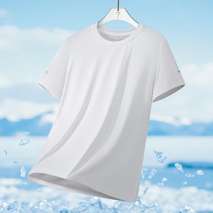 Summer Mesh Sports T-Shirt Men Quick-Drying Breathable Loose Ice Silk Short Sleeves Men Jogging Hiking Round Neck Sports T-shirt
